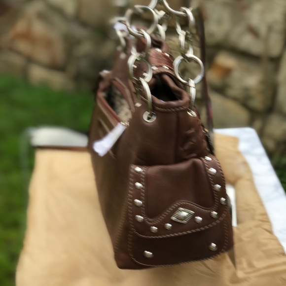 Montana West Brown Tooled Satchel - Picture 4 of 6